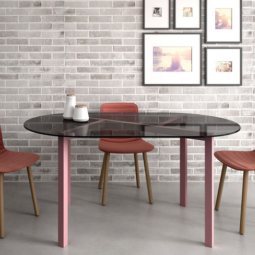 Mesa de comedor contemporánea - CENTRIC - Sistema Midi - de madera lacada / de vidrio lacado / de cerámica