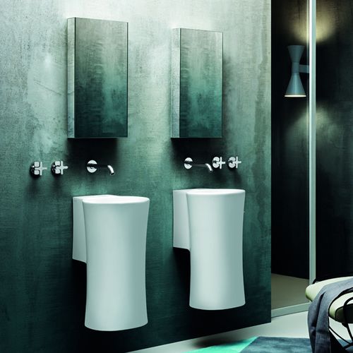 Lavabo suspendido - LALS035370NM - Azzurra - de cerámica / con espejo ajustable / redondo