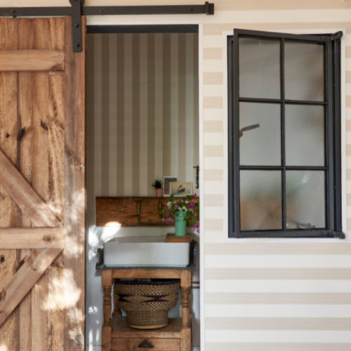 Papel pintado clásico - Five Over Stripe - Farrow & Ball - de rayas / aspecto tela / beis