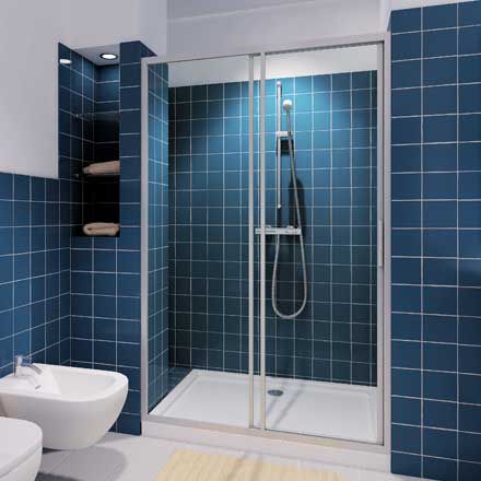 Cabina de ducha de vidrio - CLASSIC P1S - Megius SpA - de aluminio / con puerta corredera / para ducha empotrada