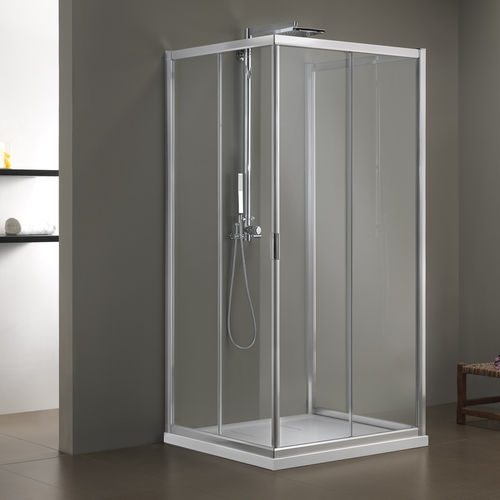 Cabina de ducha de vidrio - MORE LIVE Z12+Z12+D10 - Megius SpA - de aluminio / con puerta corredera / cuadrada