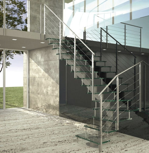 Escalera en L - EDI65 - La Maestria - con peldaños de vidrio / con estructura de acero inoxidable / contemporánea