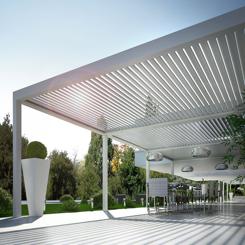 Pérgola adosada - BIOSHADE  - DIRELLO S.R.L - de aluminio / con láminas móviles / con láminas parasol