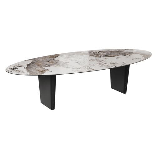 Mesa de comedor contemporánea - GOLIATH - AKANTE - de cerámica / con base de acero lacado / ovalada