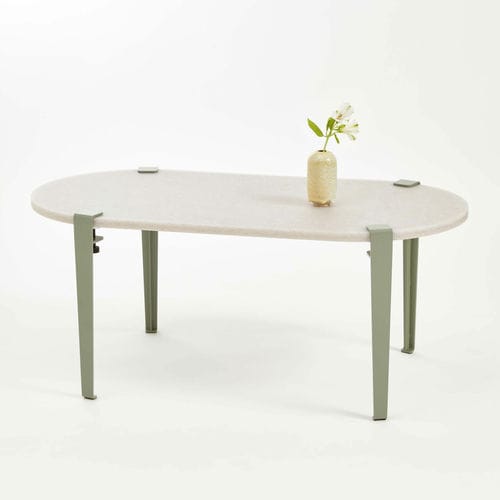 Mesa de centro contemporánea - ROCA - TIPTOE - de plástico reciclado / con base de acero termolacado / ovalada
