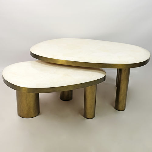 Mesa de centro de diseño orgánico - TB COF OVOID (set de 2) - GINGER BROWN - de latón / de piedra natural / de cuarzo
