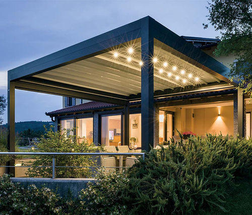 Pérgola autoportante - Zenit - Van Hoof - adosada / de aluminio / cobertura corredera de lona PVC