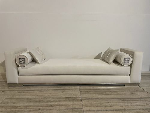 Banqueta contemporánea - Signature - Fertini Casa - de tejido / de cuero / con base de latón pulido