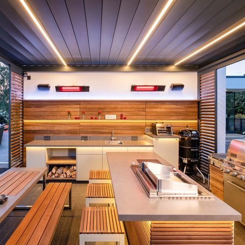 Cocina de exterior - C1 - CUBIC OUTDOOR LIVING - contemporánea / de madera / con isla
