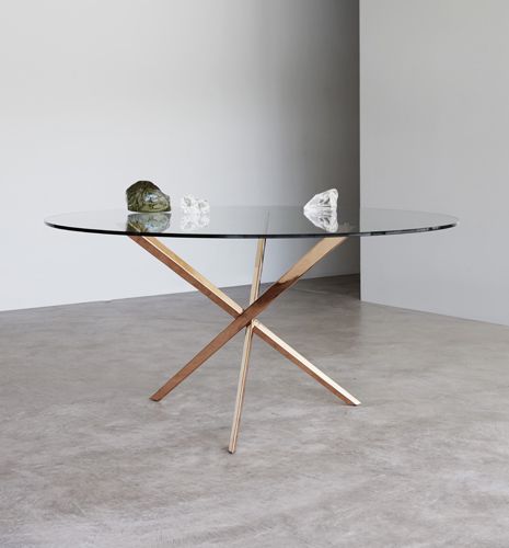 Mesa de comedor minimalista - Phoenix - TOM FAULKNER - de vidrio / con base metálica / redonda
