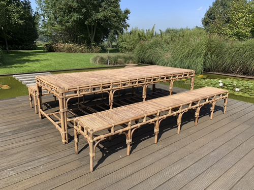 Conjunto de mesa y banco contemporáneo - RATTAN TABLE AND BENCH 300 - Defleure Home Collection - de ratán / de exterior / de interior