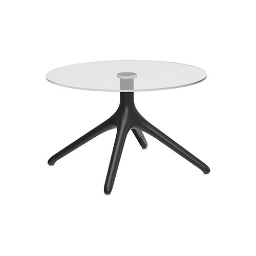 Mesita auxiliar contemporánea - Uni Glass XL 50 - MOWEE - de vidrio / con base de aluminio lacado / redonda