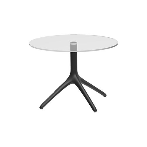 Mesita auxiliar contemporánea - Uni Glass 50 - MOWEE - de vidrio templado / con base de aluminio lacado / redonda