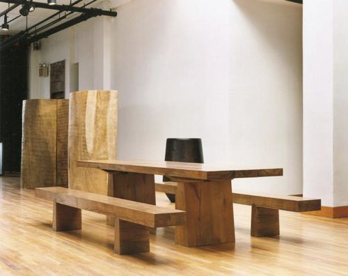 Mesa contemporánea - MASSIVE - Beach Concept - de teca / con base de madera maciza / rectangular