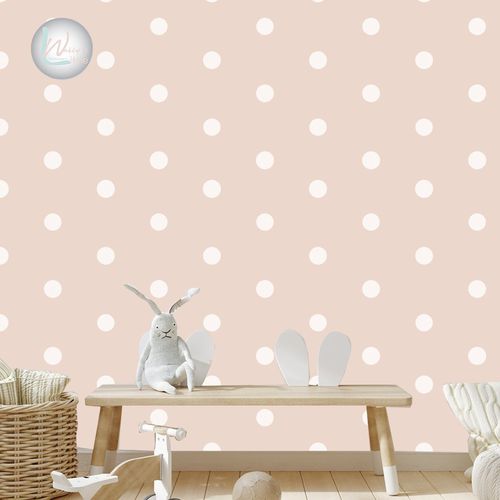 Papel pintado contemporáneo - POLKA DOTS  - Wally's - con motivos infantiles / gris / verde