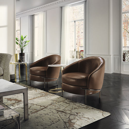 Sillón contemporáneo - LLOYD  - LONGHI S.p.a. - de tejido / de cuero / de madera