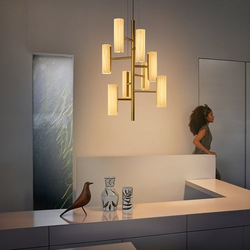 Lámpara araña contemporánea - NOTE - Lzf-Lamps - de metal / chapada de madera / 8 bombillas