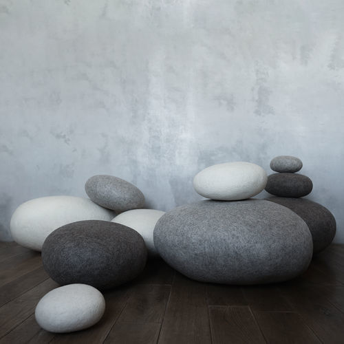 Puf contemporáneo - SOLID ROCKS - Katsu Stones - de lana / redondo / hecho a mano