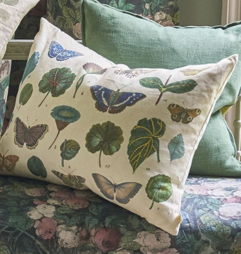 Cojín rectangular - A LEAF & BUTTERFLY STUDY - DESIGNERS GUILD - con motivos animales / de lino / multicolor