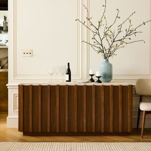 Aparador contemporáneo - Louis Media - West Elm - de nogal / de chapa de madera / de madera maciza