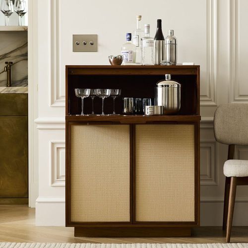 Mueble bar contemporáneo - Douglas Tatami - West Elm - de chapa de madera / de acacia / con puerta abatible
