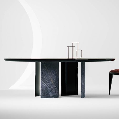 Mesa contemporánea - Poe - LAURAMERONI - de madera lacada brillante / de mármol / de paja