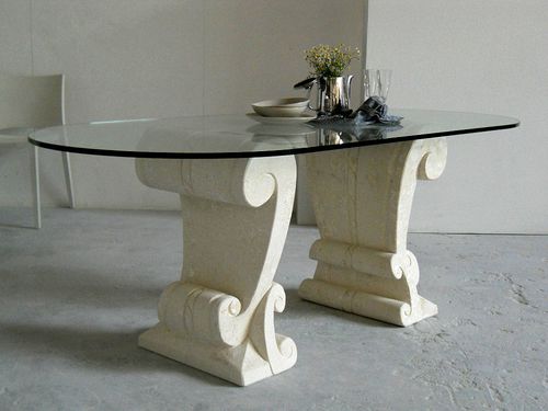 Mesa contemporánea - ELISEO - stonebreakers - de cristal / con base de piedra / ovalada