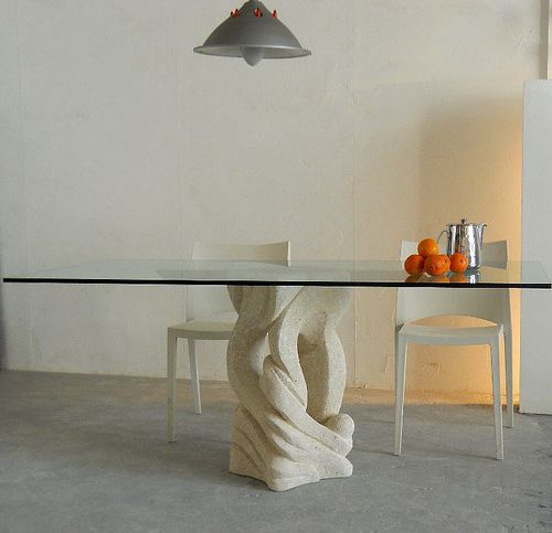 Mesa contemporánea - AUSTRALE - stonebreakers - de cristal / con base de piedra / rectangular