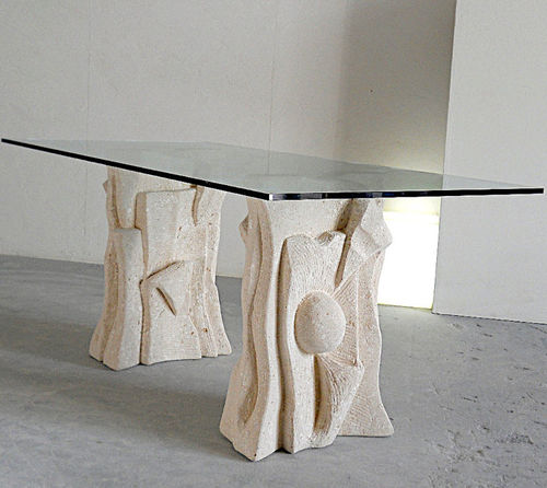 Mesa de comedor contemporánea - Archivio - stonebreakers - de cristal / con base de piedra / rectangular