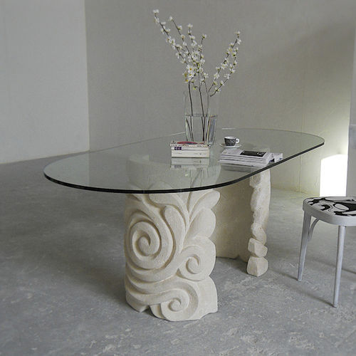 Mesa contemporánea - Apamea - stonebreakers - de cristal / con base de piedra / ovalada
