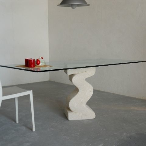 Mesa de comedor de diseño original - Flex - stonebreakers - de cristal / con base de piedra / rectangular