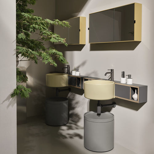 Mueble De Lavabo Suspendido Sella T Canapa Titanio Ceramica Cielo