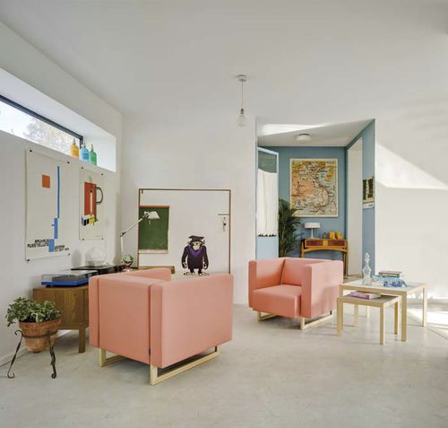 Sillón contemporáneo - MOON - SANCAL - de tejido / rojo / rosa