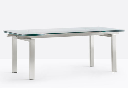 Mesa contemporánea - MAGIC TM - PEDRALI - de vidrio / con base de acero inoxidable / rectangular