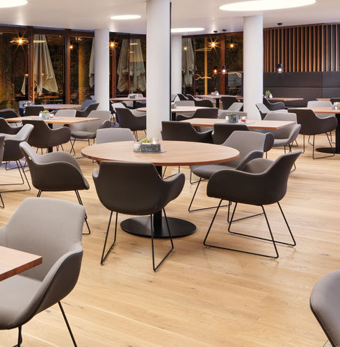 Mesa de comedor contemporánea - Tezo - Kusch & Co - de chapa de madera / de HPL / con base de acero