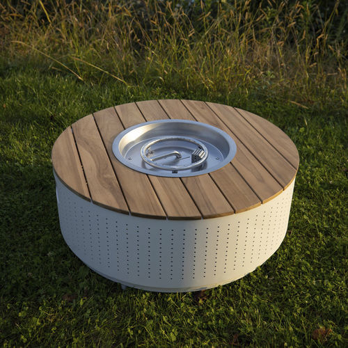 Brasero de jardín de gas - DRIGANI SRL - aluminio / de teca / redondo