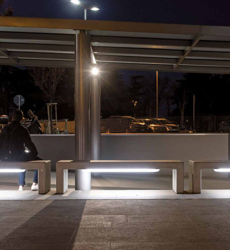 Banco público contemporáneo - ANDROMEDA LIGHTING - Calzolari - de hormigón / de piedra reconstituida / sin respaldo