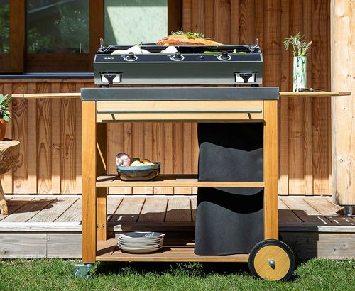Carrito para bandejas de hostelería y restauración - MOBILOT - ENO PLANCHA - de acero inoxidable / de acacia