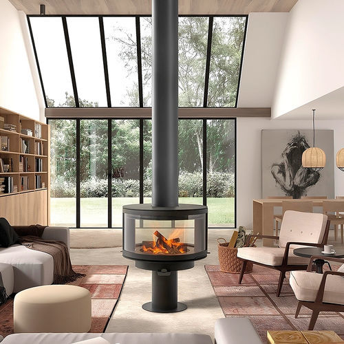 Chimenea de leña - Central Ronde - ROCAL - de suelo / adosada / central