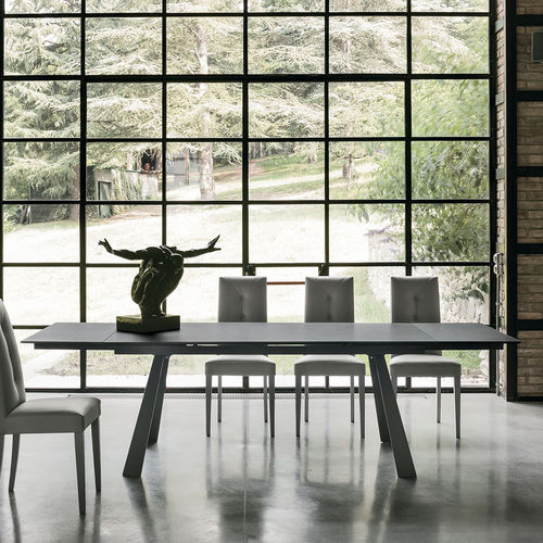 Mesa contemporánea - PONENTE 180 - Target Point - de vidrio templado / de gres porcelánico / con base metálica pintada