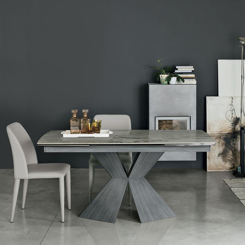 Mesa contemporánea - POSEIDONE 160 - Target Point - de vidrio templado / de gres porcelánico / con base metálica pintada