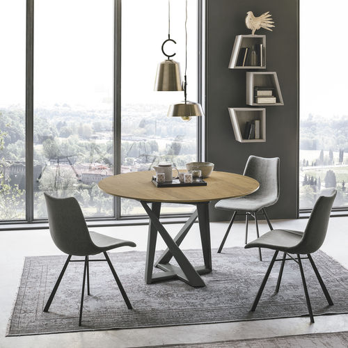 Mesa de comedor contemporánea - CRONOS WOOD 130 - Target Point - de chapa de madera / con base metálica pintada / con base de metal cepillado