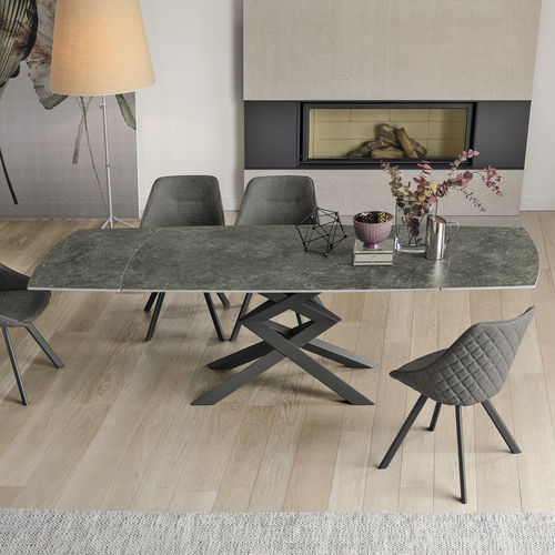 Mesa de comedor contemporánea - CROSS - Target Point - de gres porcelánico / con base metálica pintada / extensible