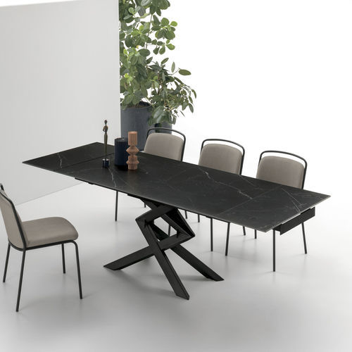 Mesa de comedor contemporánea - CROSS - Target Point - de gres porcelánico / con base metálica pintada / rectangular