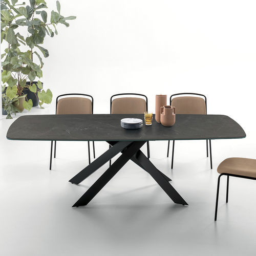 Mesa de comedor contemporánea - CICLONE - Target Point - de vidrio / de gres porcelánico / con base metálica pintada