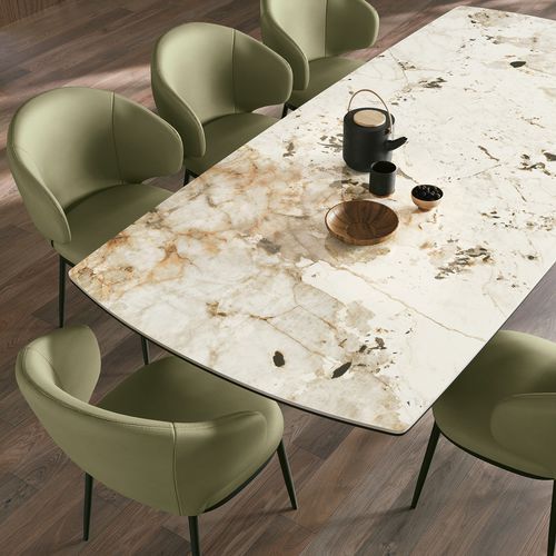 Mesa de comedor contemporánea - COSMOS - Target Point - de vidrio / de gres porcelánico / con base de hierro