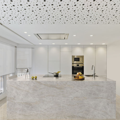 Encimera de gres porcelánico - TECHLAM® : QUARTZITE STONE - Levantina - para cocina / blanca / a prueba de calor