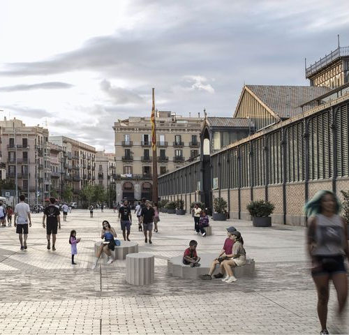Banco público contemporáneo - TEMPLE - Breinco - de hormigón / sin respaldo / con reposabrazos