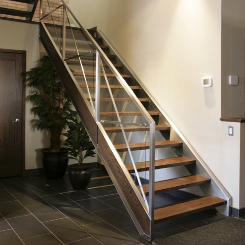 Escalera recta - ZEN 2280-2 - BATTIG DESIGN - con peldaños de madera / con estructura de acero inoxidable / contemporánea