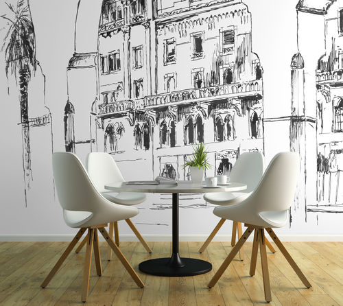 Papel pintado clásico - PALACE HOTEL AQ107 - In Création - con dibujos a mano